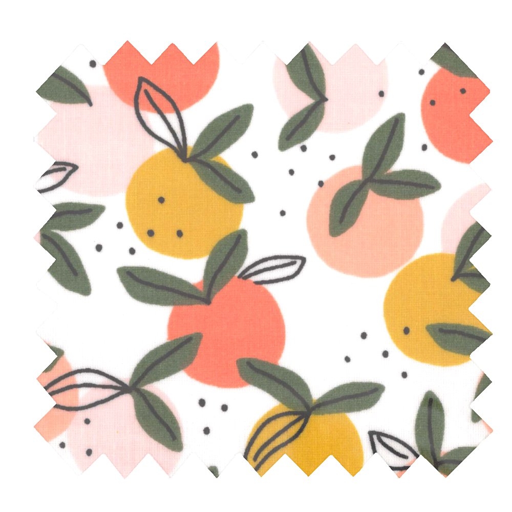 Coupon Tissu Enduit De 35Cm Ex2519 Ronde De Fruits Blanc Peche