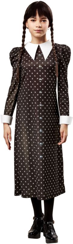 Rubies - Wednesday Addams - Kostuum - Bedrukte Jurk met Kraag - Voor Meisjes - Halloween en Carnaval