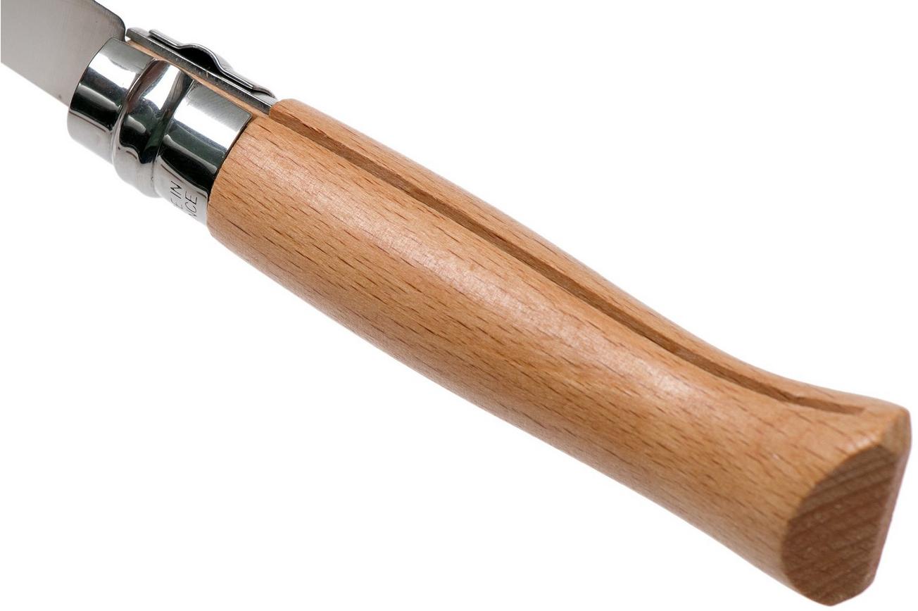 Opinel zakmes No. 8 Classic, RVS, met leren sheath, beukenhout