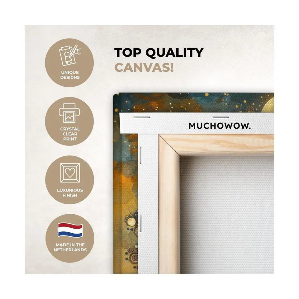 MuchoWow Canvas Schilderij 60x40cm Boom Maan Bloemen Goud