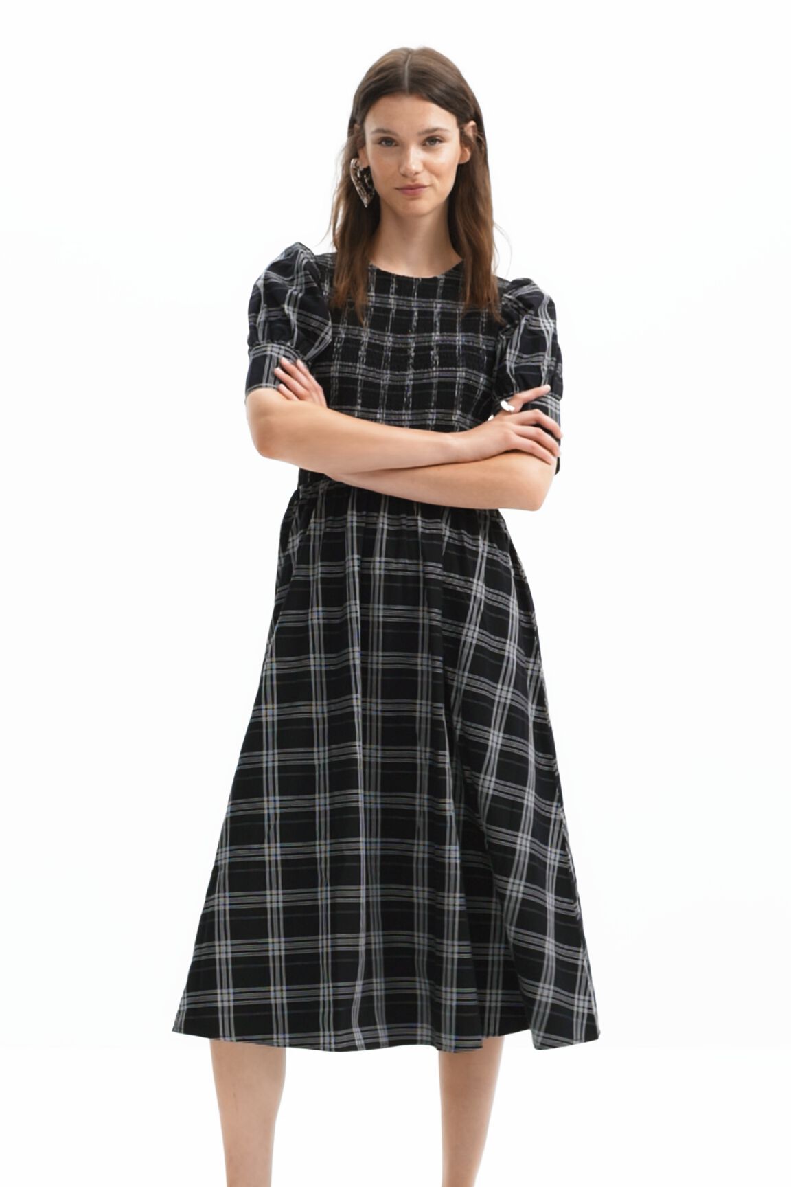 vestido midi xadrez