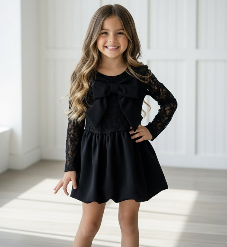Royal Bow Lace Party Dress - zwart