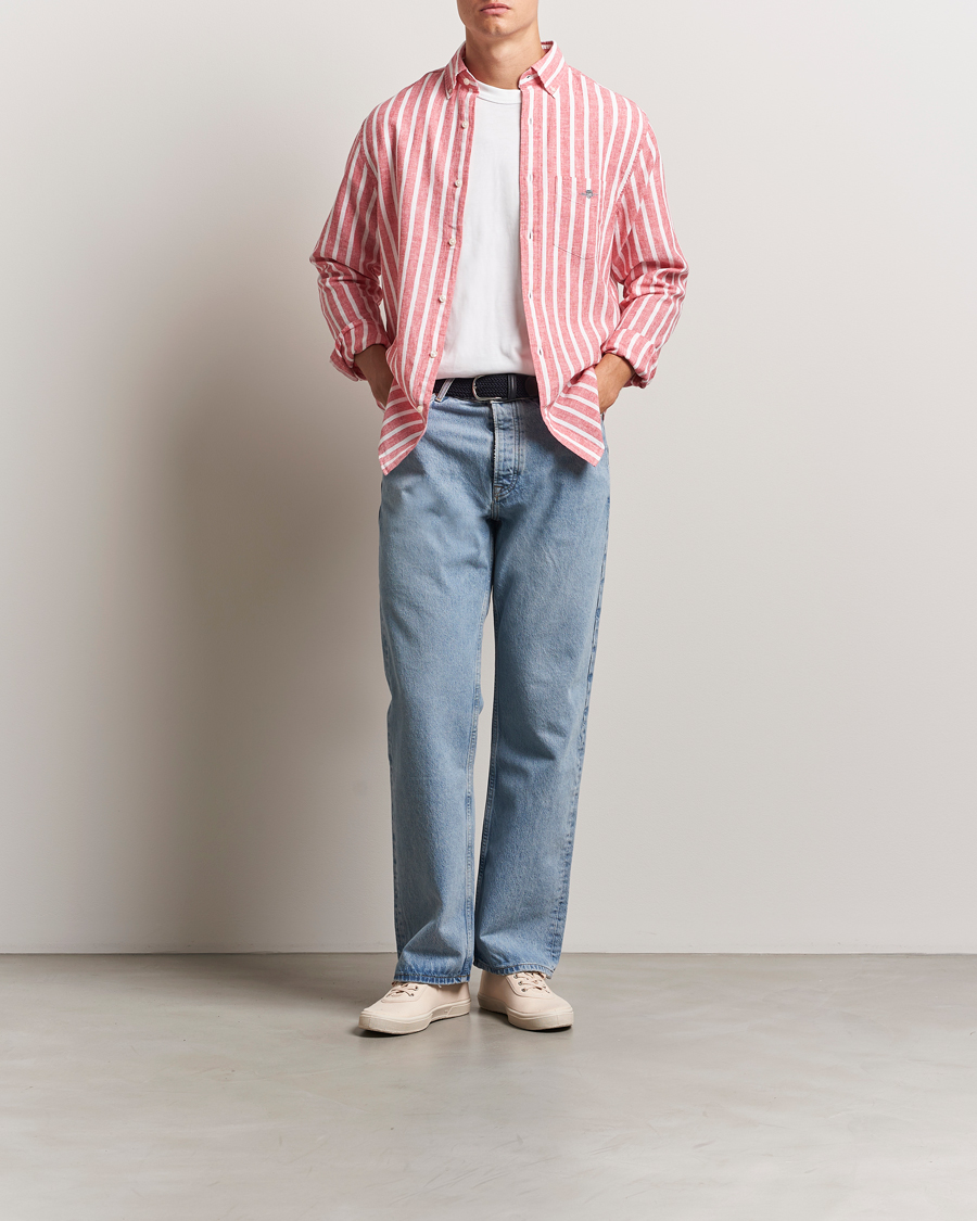 GANT Regular Fit Cotton/Linen Striped Shirt Watermelon Red