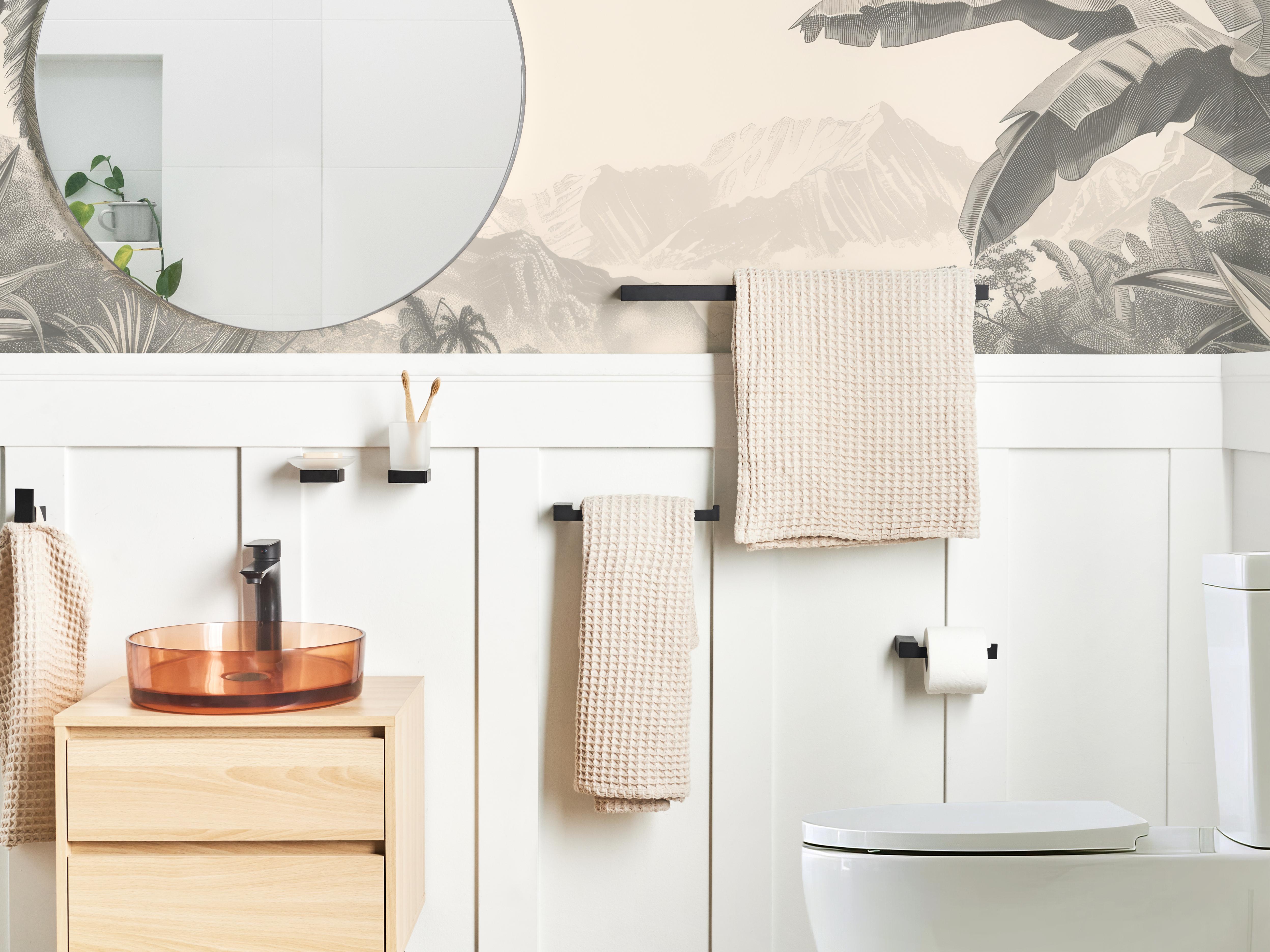 6-delige badkamer hardware set TUMACO met handdoekstangen en -haken Zwart