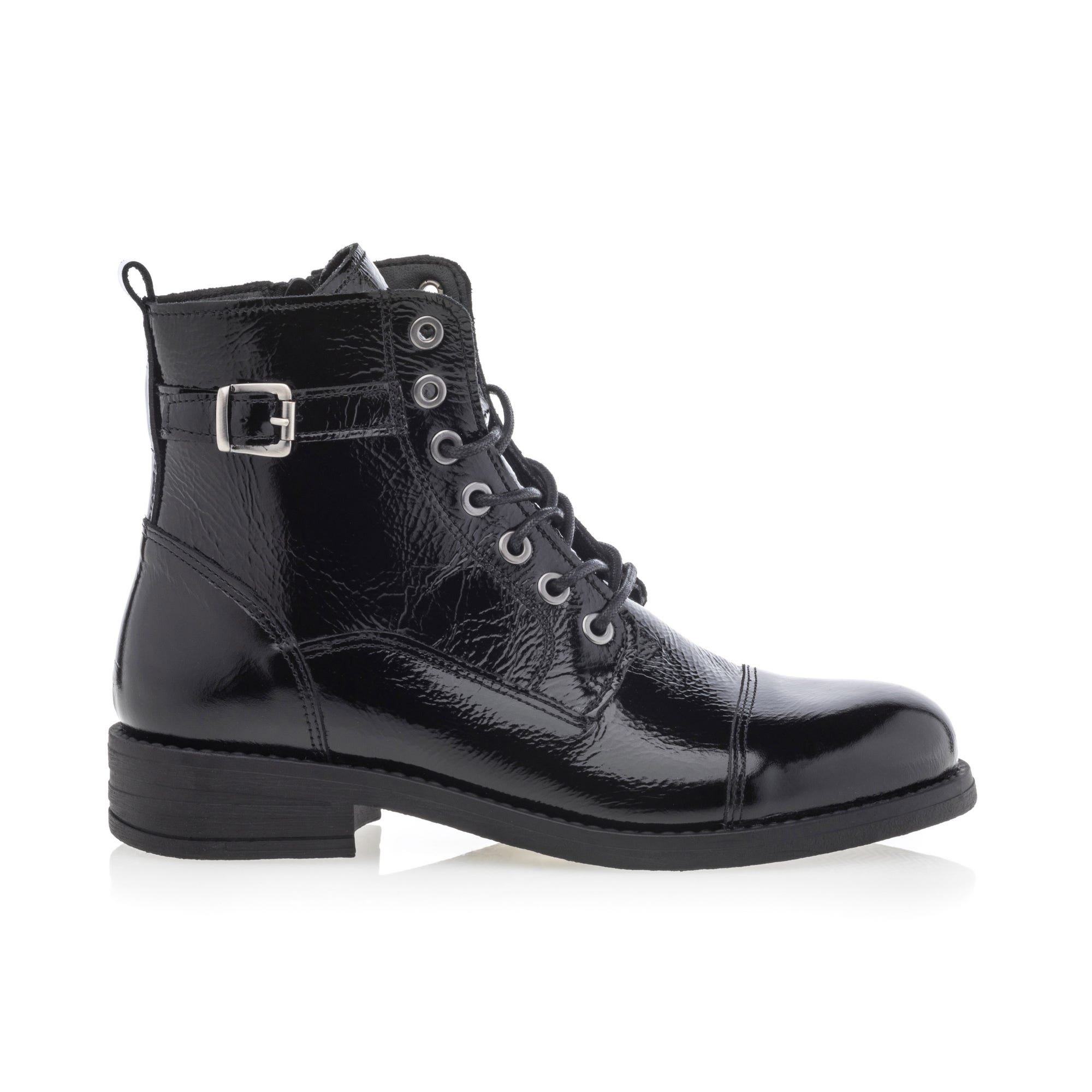 Bottines à lacets Femme en cuir noir vernis