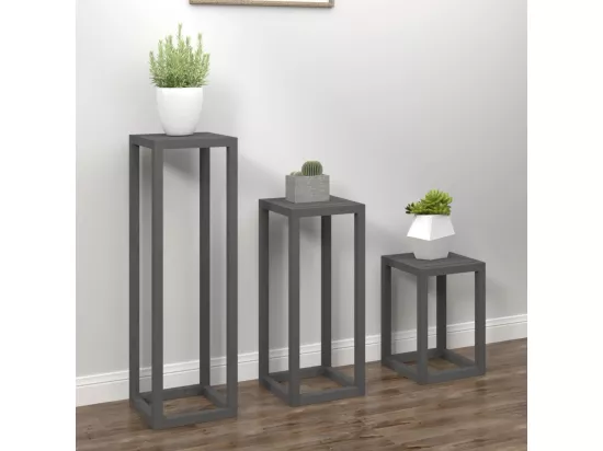 Ensemble de supports pour plantes 3 pcs Gris Bois de pin massif