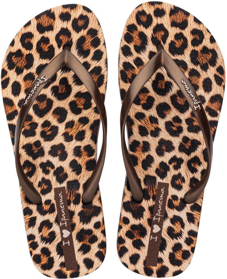Ipanema teenslippers met panterprint bruin beige