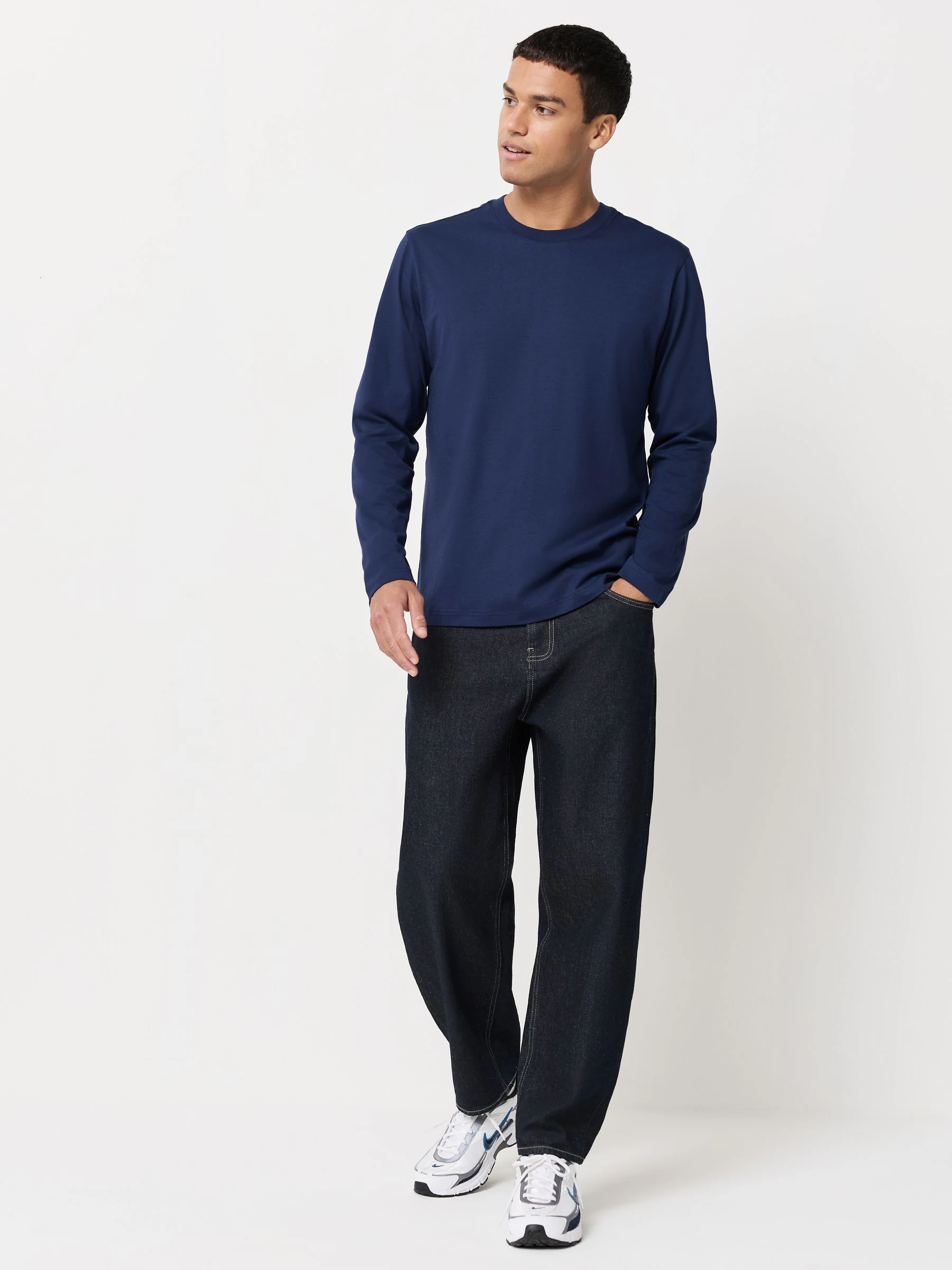 Blauw - Normale Pasvorm - T-shirt met lange mouwen en ronde hals