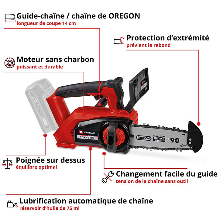 Elagueuse sans fil FORTEXXA 18/20 TH Solo Einhell - Power X-Change (18V, moteur Brushless, régime max 3 800 tr/min max)