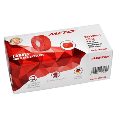 METO Arrow - Boîte de 6 rouleaux de 1000 étiquettes enlevables - 22 x 12 mm - rouge - pour étiqueteuse 1 ligne
