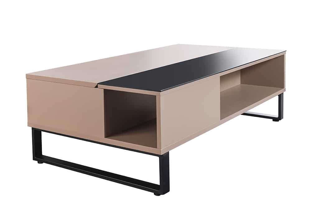 Höhenverstellbarer Couchtisch APARTMENT 110cm taupe greige schwarz Metall Stauraum