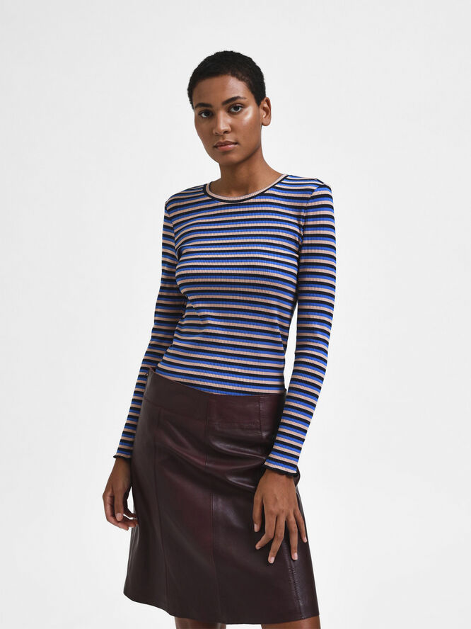 Selected Femme SLFANNA LS CREW NECK TEE STR NOOS Dark sapphire/multi