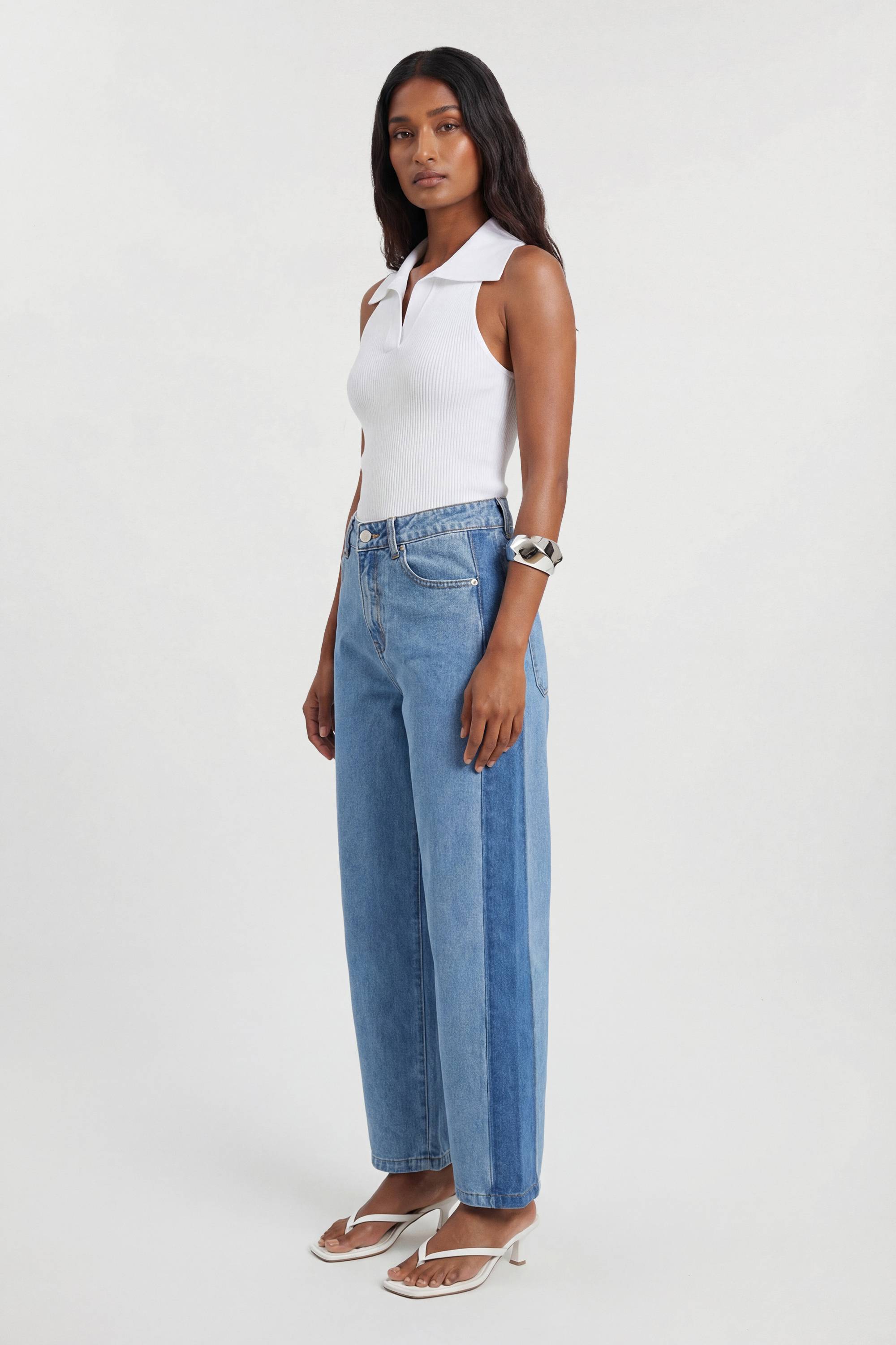 KarenMillen Jean À Jambes Tonneau Avec Empiècements En Denim