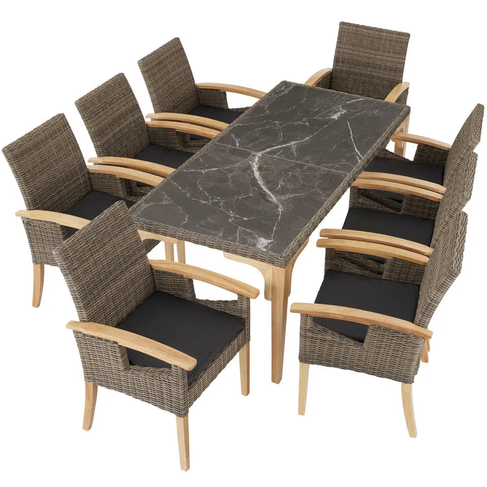 tectake Wicker tafel Foggia met 8 stoelen Rosarno, Natuur