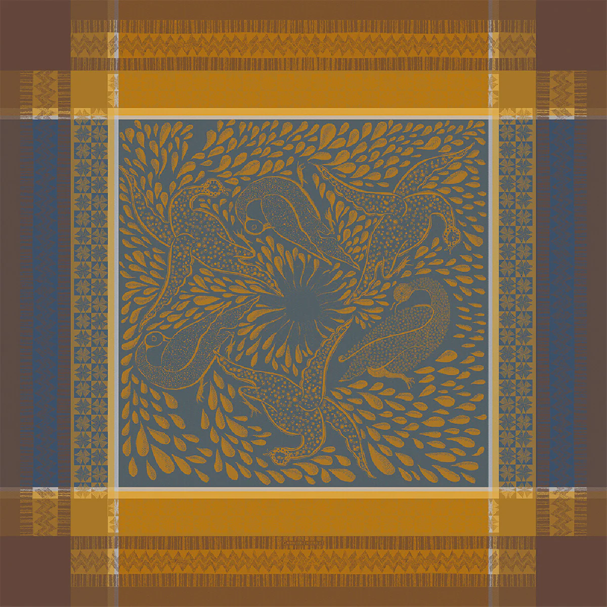 Nappe antitache déperlant pur coton bleu 115x115 Garnier Thiebaut