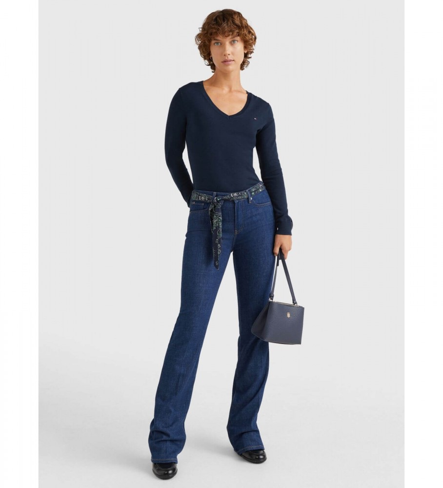 Camisa Tommy Hilfiger Heritage com decote em V, azul marinho
