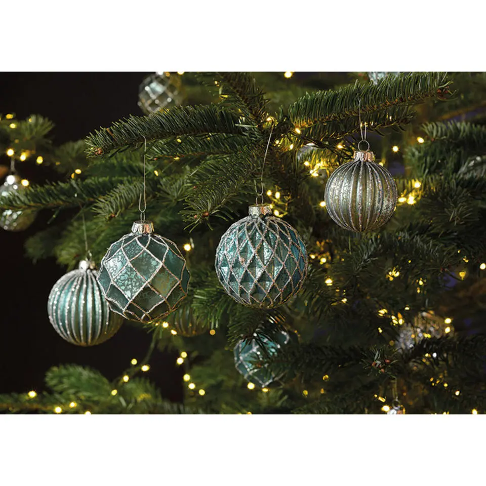 Wurm Kerstballen - 12st - glazen - turquoise blauw - 6 cm