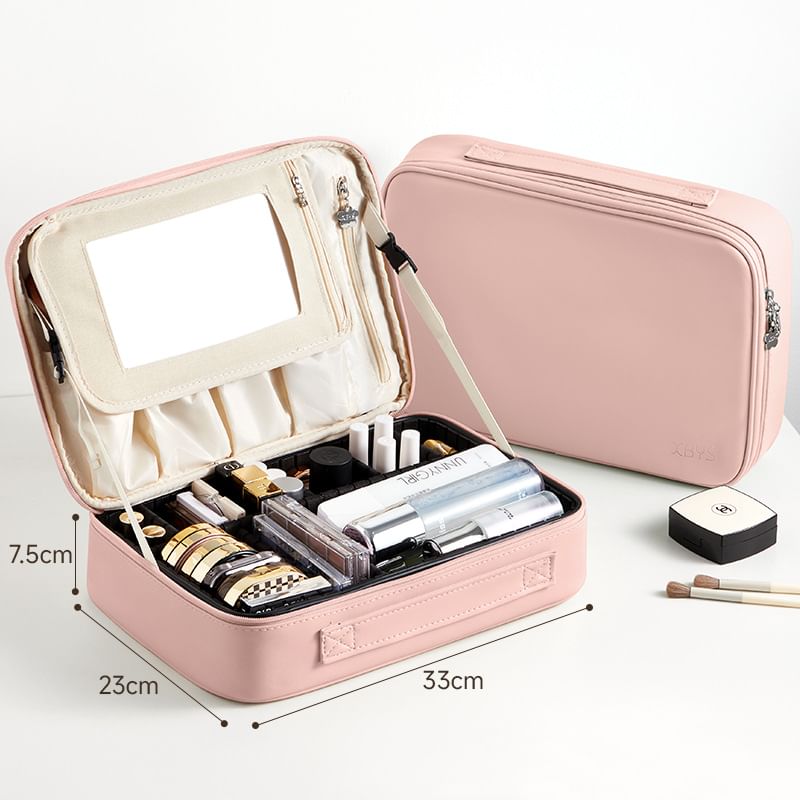 Karnemelk - Grote capaciteit PU cosmetische make-up tas met spiegel