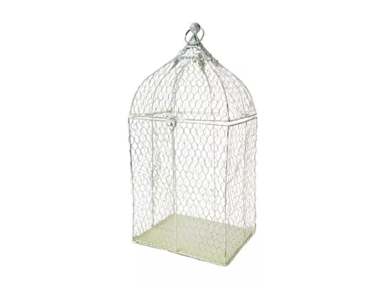 Cage à oiseaux décorative ancienne grillagée métal blanc 19x25.5x52cm