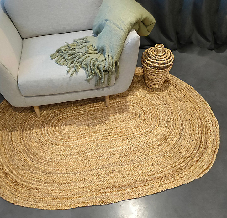 Tapis jute et coton ovale naturel L.170 x l.120 cm