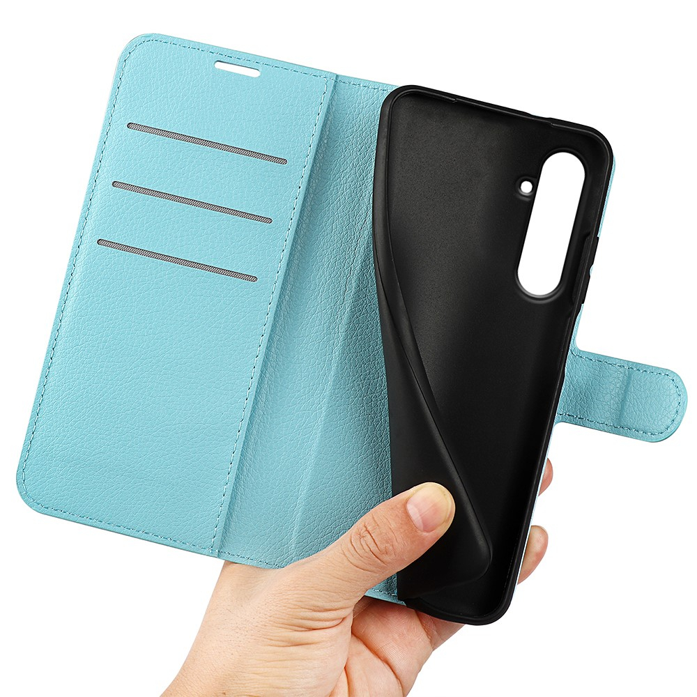 Samsung Galaxy A55 Leder Tasche Flip Cover Litchi Look - Blau
