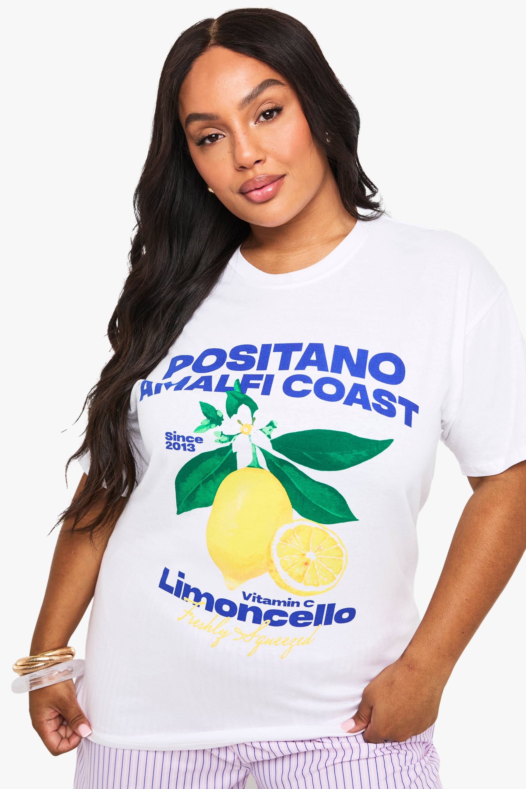 boohoo T-shirt oversize Plus Positano Amalfi Coast à imprimé citron