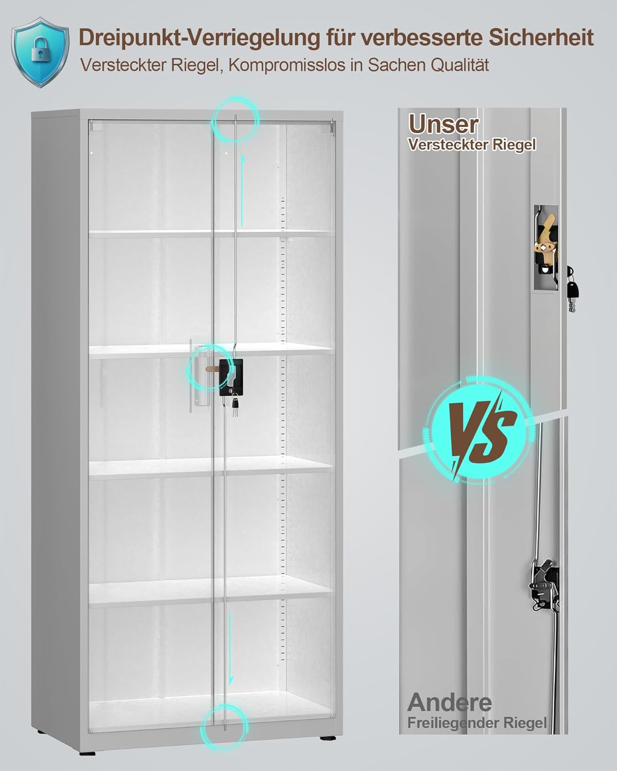 LAND·VOI Stahlschrank 5 Ebenen mit Schloss verstellbare Einlegeböden Doppeltüren Aktenschrank Werkzeugschrank für Büro Garage Haushalt Werkstatt 80x40x181.5 cm weiß