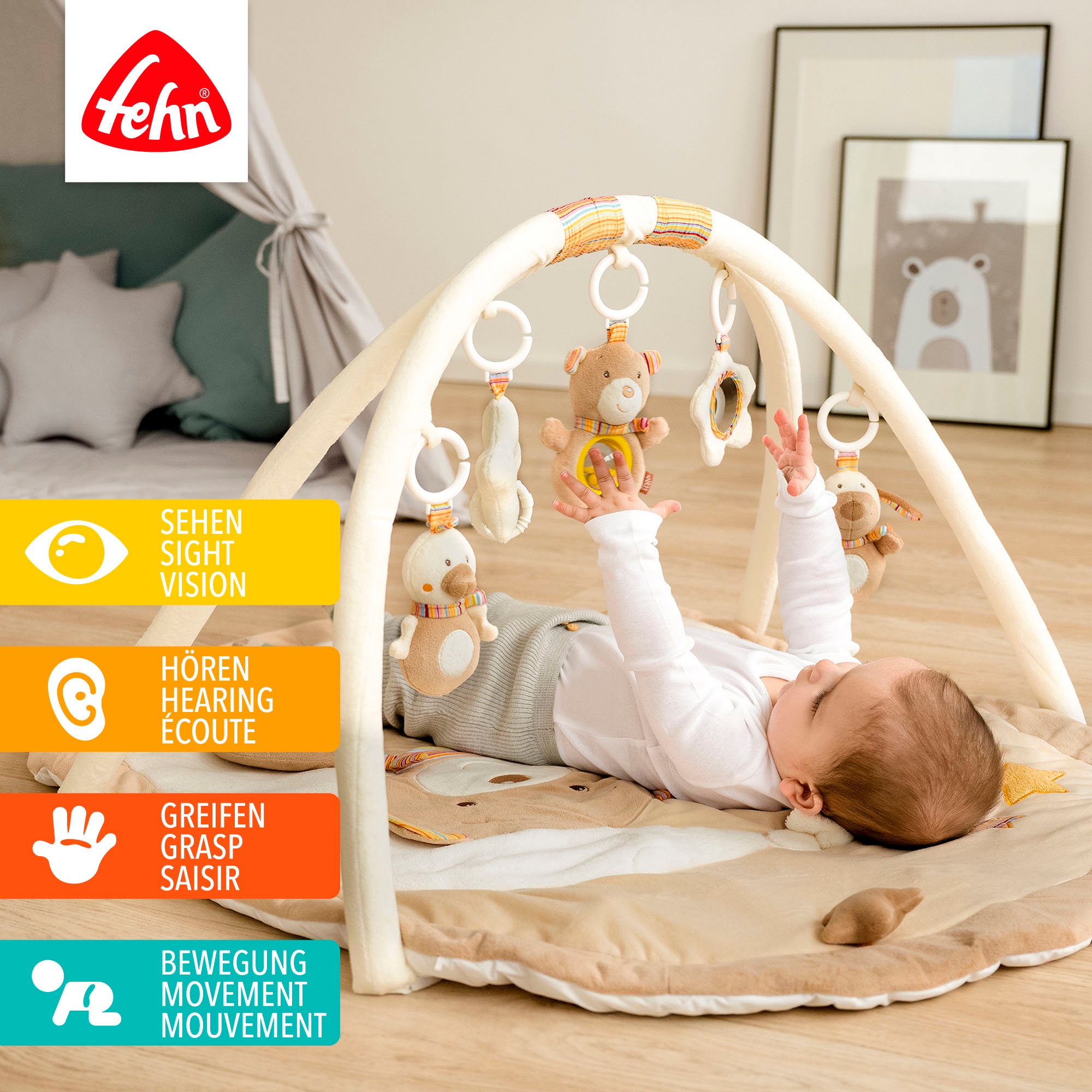 Fehn Spielbogen »Rainbow, 3-D-Activity-Decke« mit Krabbeldecke