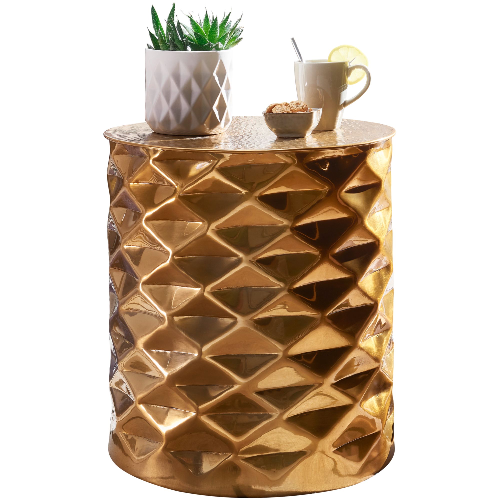 KADIMA DESIGN Beistelltisch ENNS: Orientalischer Couchtisch, Aluminium, Hammerschlag-Strukturen, Stabilität und Langlebigkeit