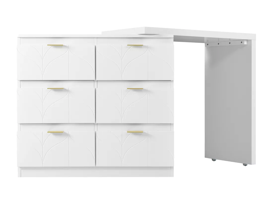 Coiffeuse avec table d'appoint - 6 Tiroirs et plateau pivotant 180° - Bois MDF - Blanc