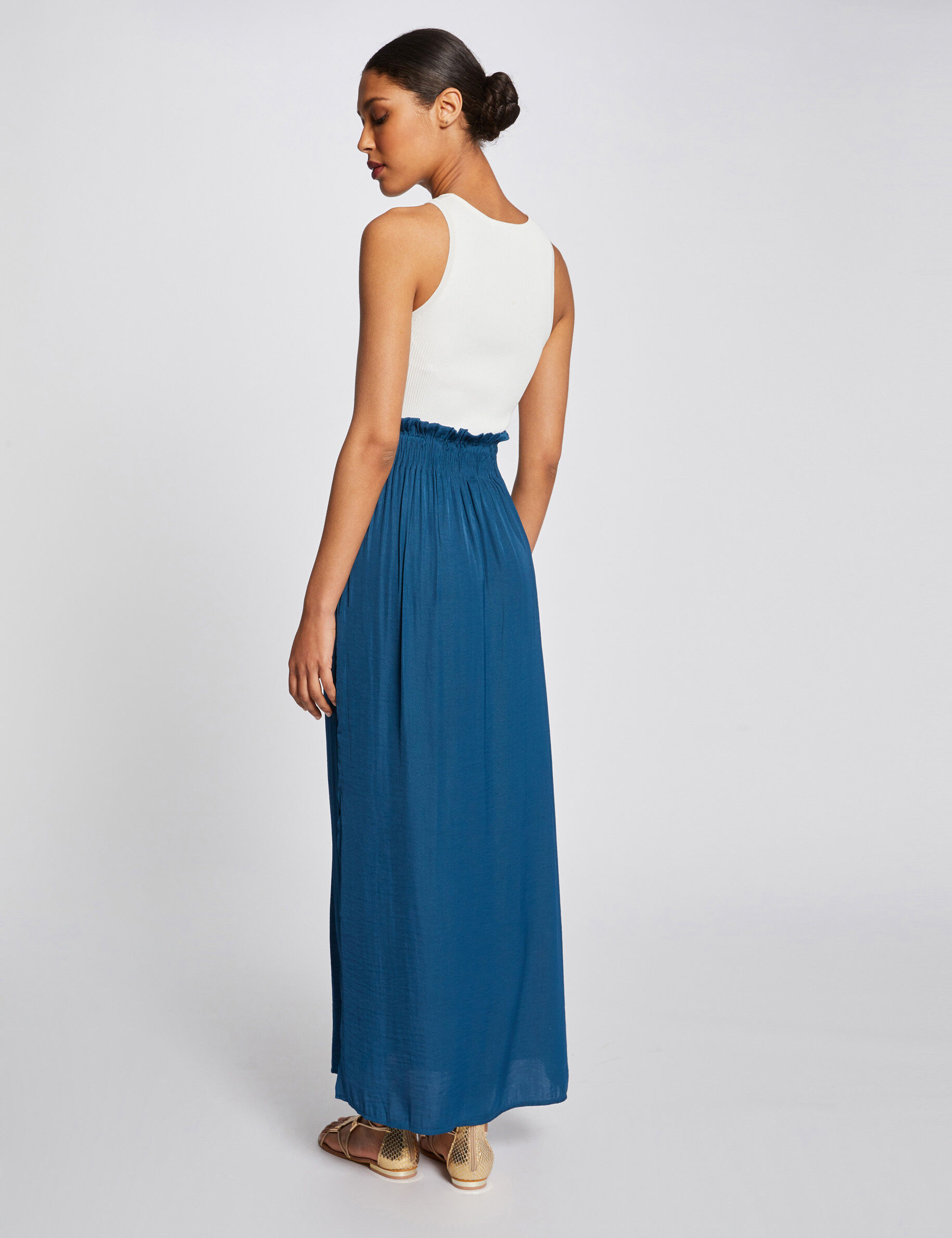 Jupe longue fluide taille élastiquée bleu femme - bleu