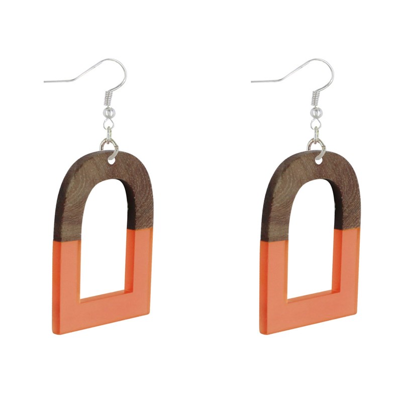 Boucles d'Oreilles Argent Etrier Bois et Résine
