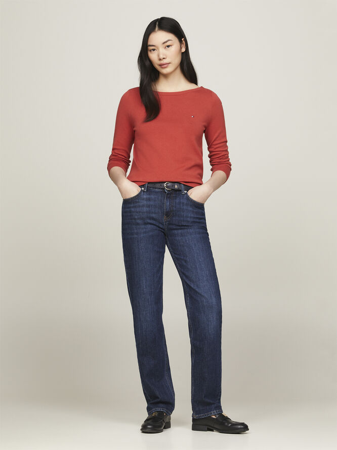 Tommy Hilfiger CO JERSEY STITCH BOAT-NK SWEATER Terra red