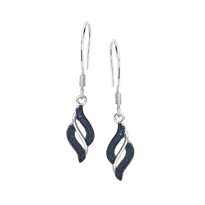 Boucles d'oreilles argent 925 rhodié et oxydes de zirconium bleu
