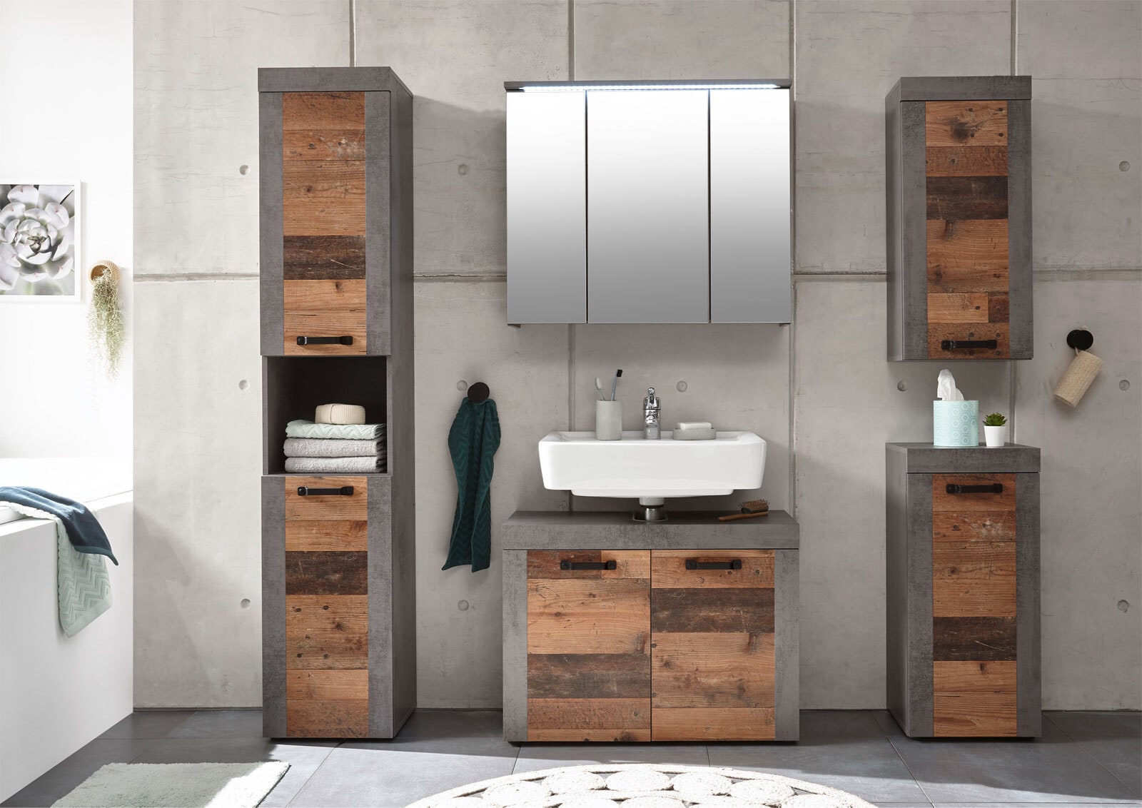 Waschbeckenunterschrank Indiana Old Wood/Betonoxid 80 x 60 x 34 cm