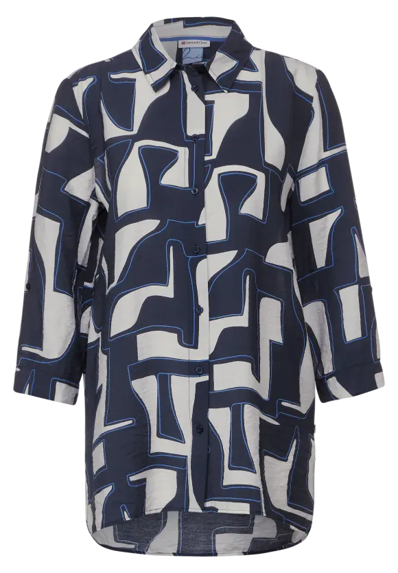 Print Longbluse - deep blue