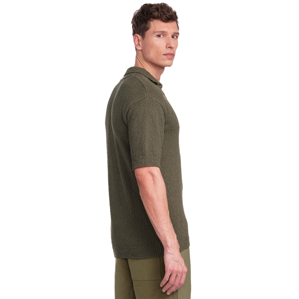 Jonas Nielsen Herren Strick-Poloshirt in Unifarben oliv