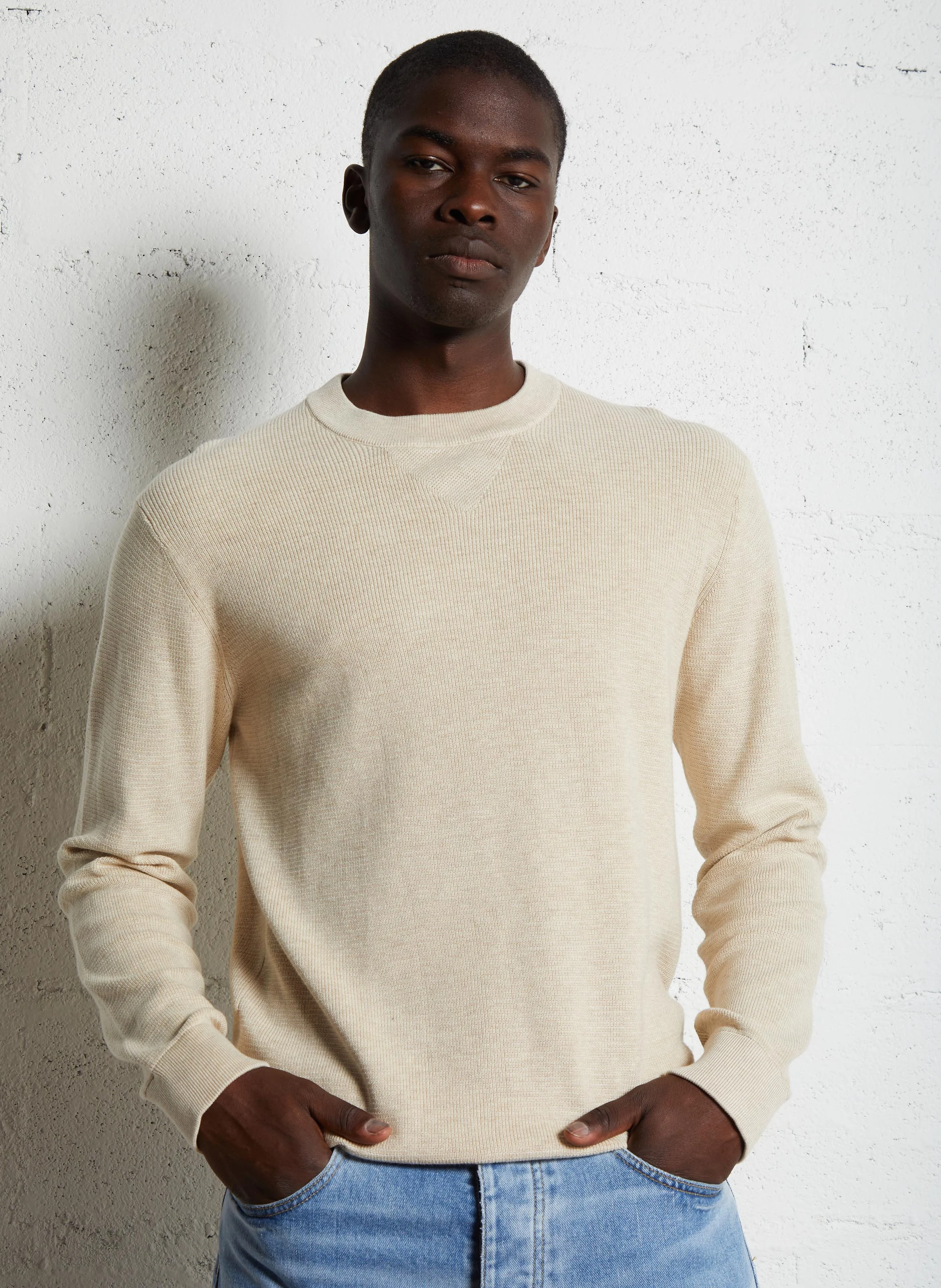 Pull col rond en coton et soie | Beige