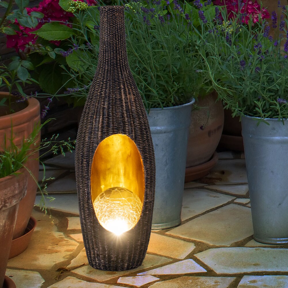 2er LED Solarleuchte, Rattan Design, Glas Kugel, gold, H 45,5 cm