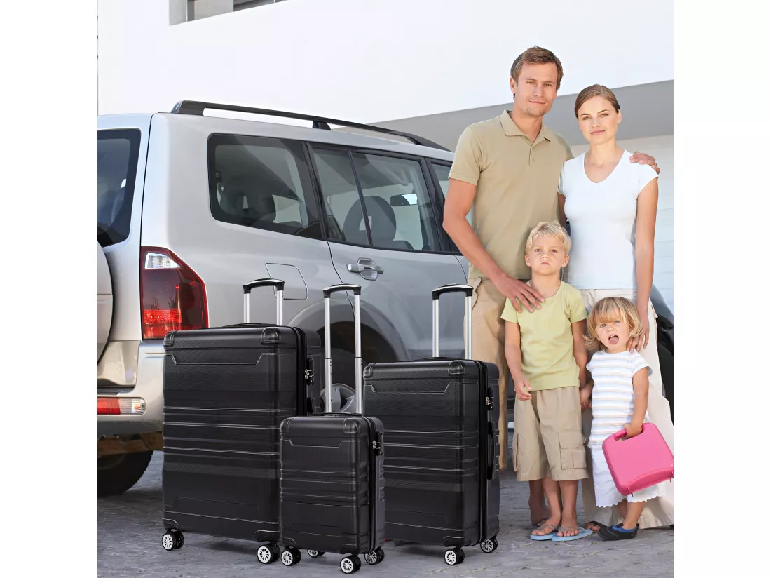 Bagage à main à coque rigide, valise avec serrure TSA et roue universelle, extensible, poignée latérale, ensemble 3 pièces