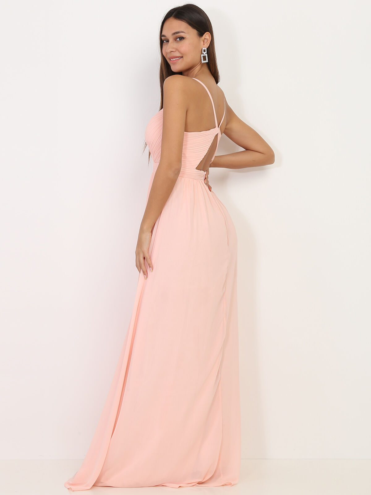 Robe longue à décolleté drapé- Rose