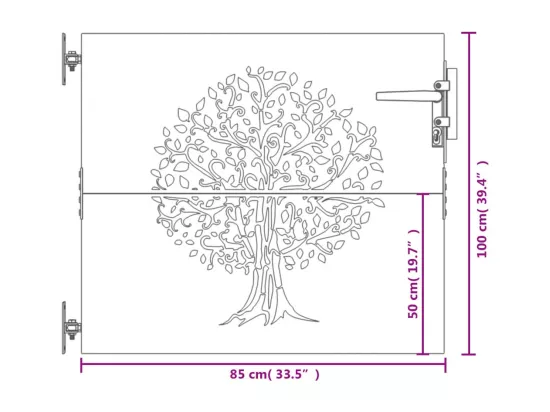 Portail de jardin 85x100 cm acier corten conception de l'arbre