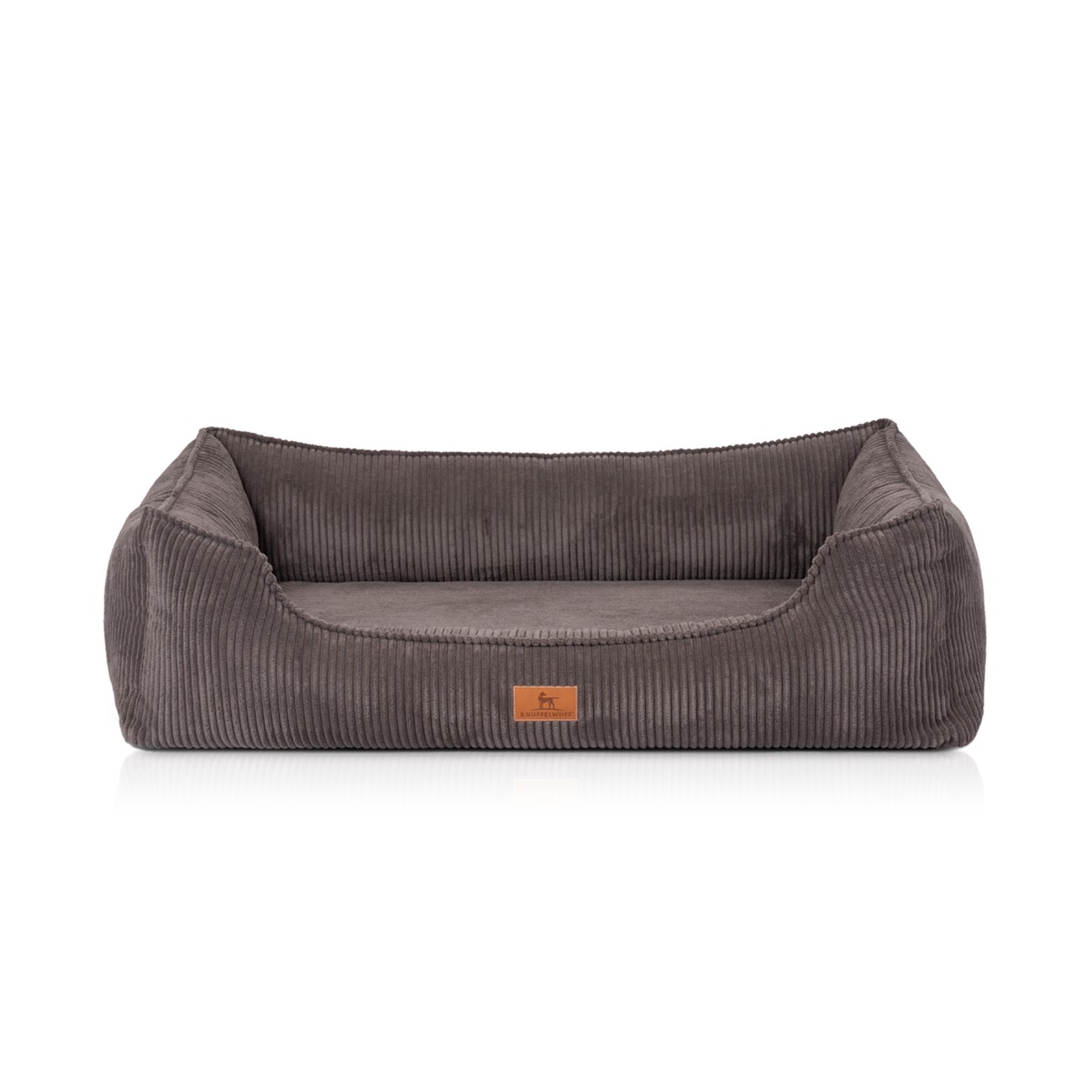 Knuffelwuff orthopädisches Hundebett aus Cord mit Handwebcharakter Nunavut braun/ grau M-L