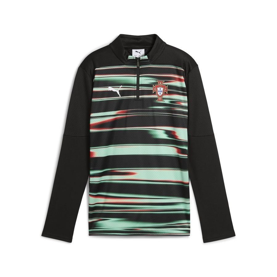 Portugal Maillot d'Entraînement Avant-Match Fermeture Éclair 1/4 - Noir/Blanc Enfant