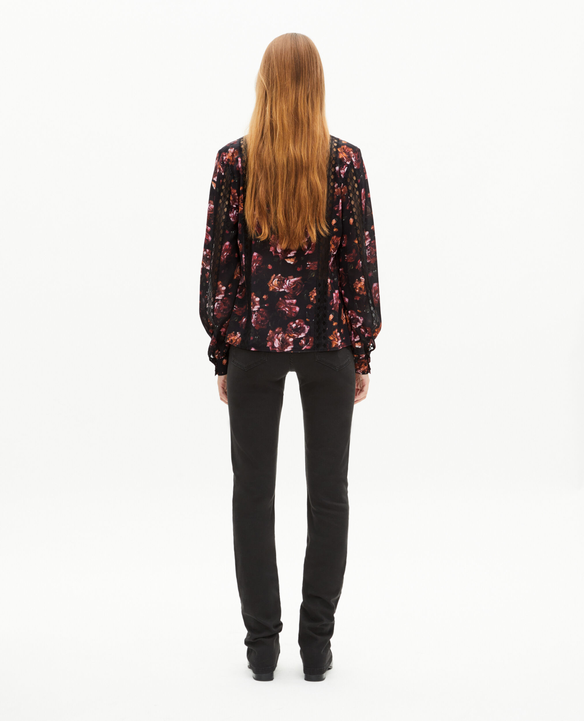 Blouse imprimé fleuri en soie mélangée bordeaux