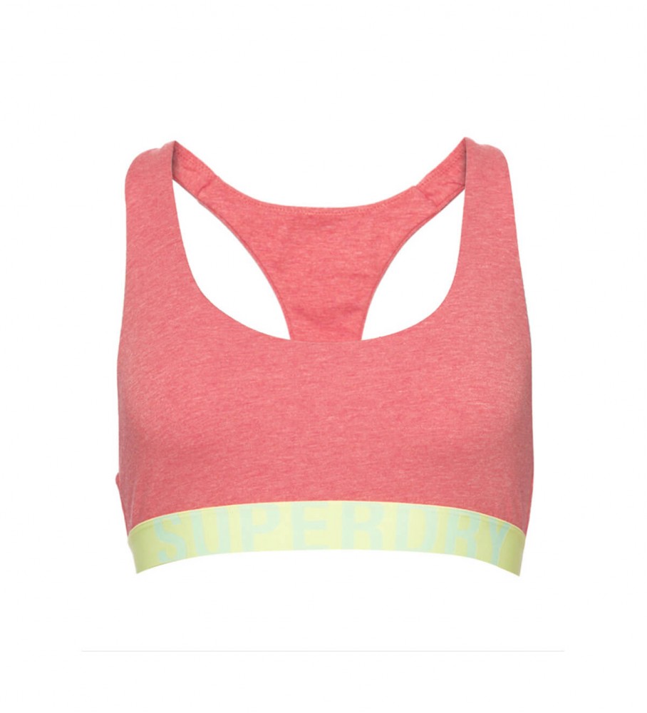Sutiã curto estilo bralette em algodão orgânico Superdry com logo rosa grande.