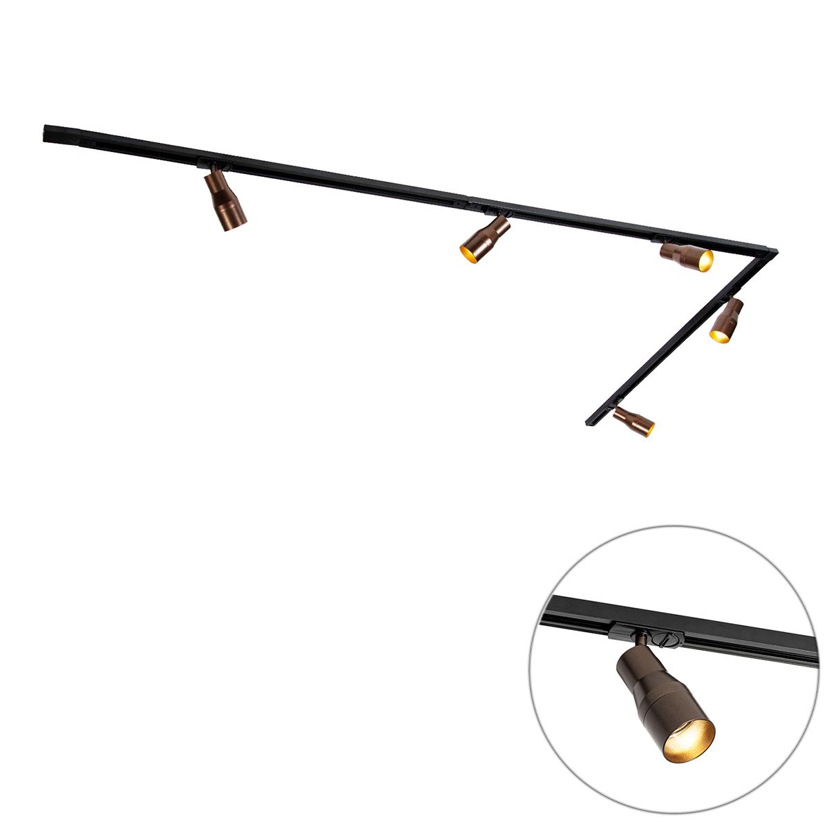 Modern railsysteem met 5 spots donker brons 1-fase - Iconic Kohua