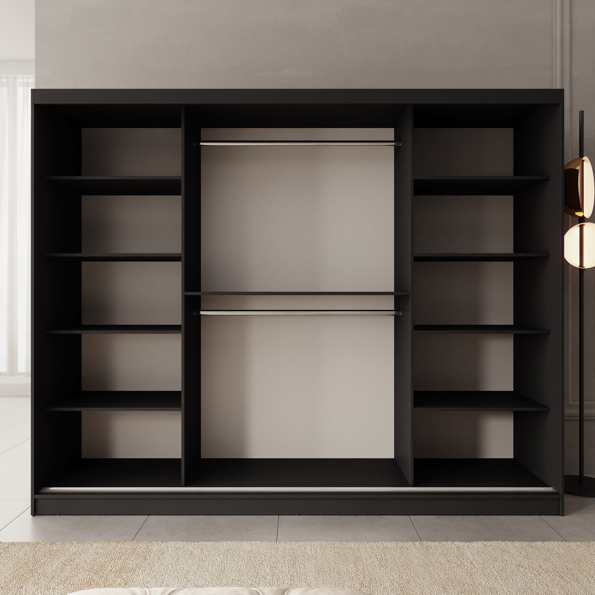 Moyo - Kledingkast met 3 schuifdeuren - Zwart - 250x62x200 cm