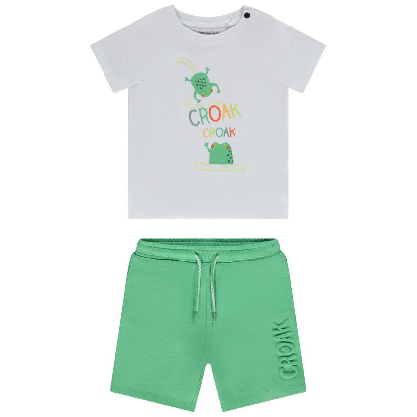 Ensemble 2 pièces t-shirt printé + bermuda avec motif en relief pour bébé garçon - Blanc