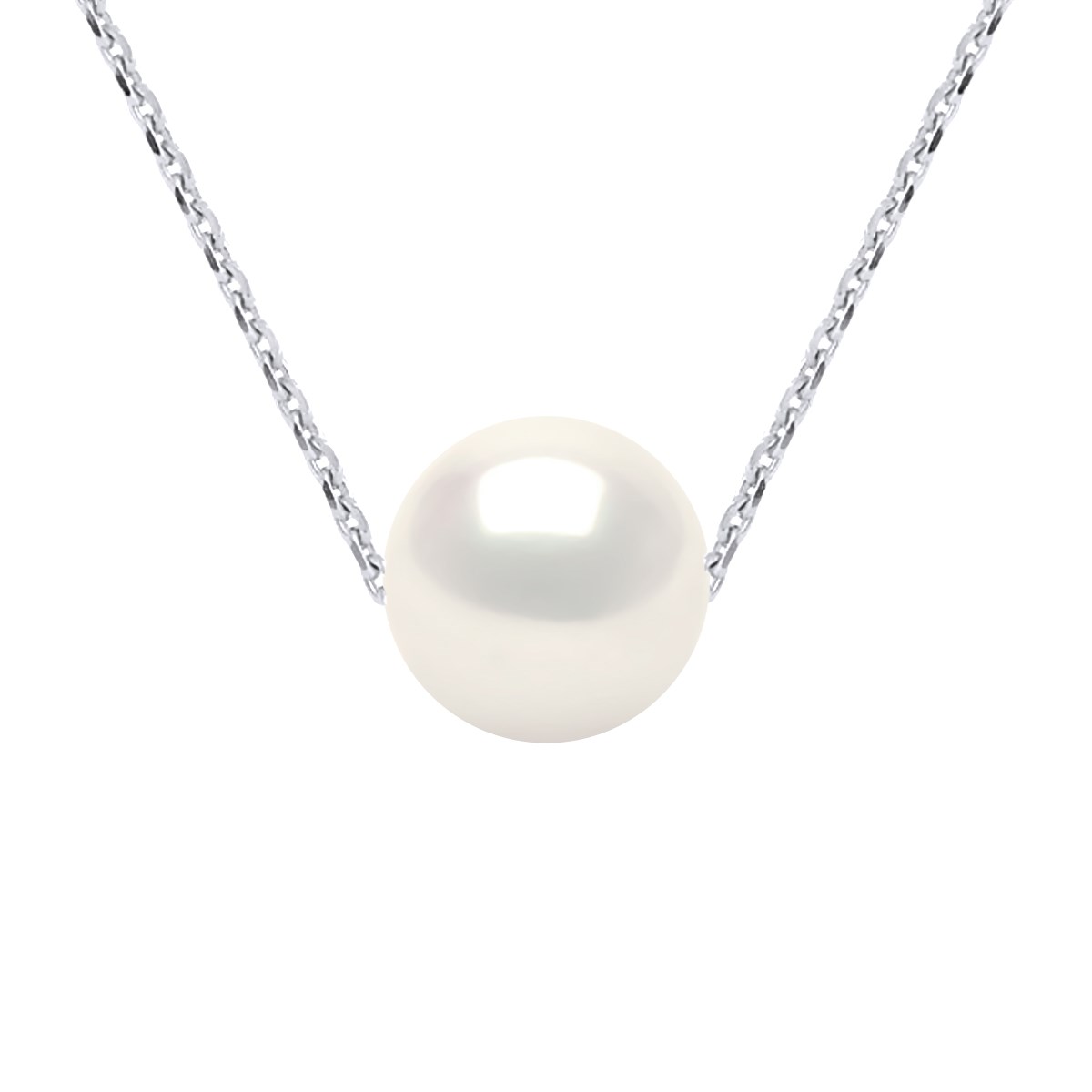 Collier Perle d'Eau Douce Ronde 8-9 mm Blanche Chaîne Forçat Argent 925